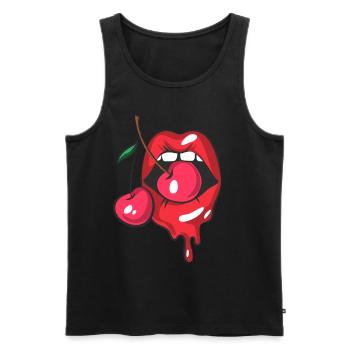 Rote Lippen und zwei Kirschen - Männer Premium Bio Tank Top - Schwarz - Vorne - AI Model Male 178 light (178cm)