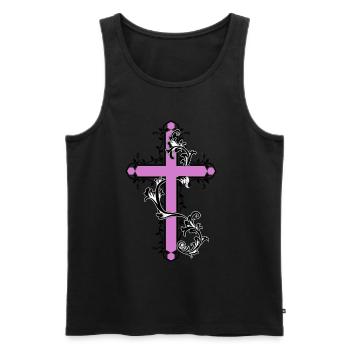 Kreuz mit Blumen Ranken Gott Kirche Jesus - Männer Premium Bio Tank Top - Schwarz - Vorne - Michal (187cm)