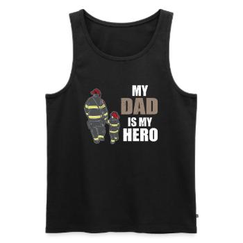 MON PAPA EST MON HERO FIREMAN PAPA HERO - Débardeur bio Premium Homme - noir - Devant - AI Model Male 178 light (178cm)