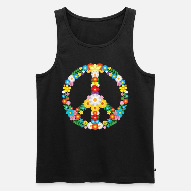 Peace Zeichen Blumen 60s Frieden - Männer Premium Bio Tank Top - Schwarz
