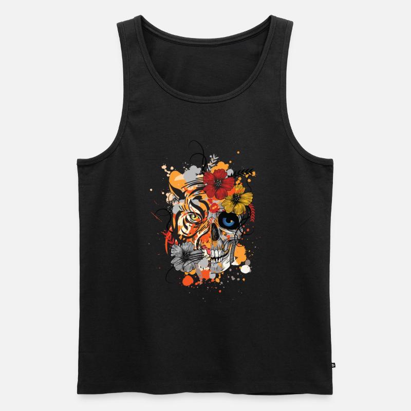 TIGER und SCHÄDEL - Männer Premium Bio Tank Top - Schwarz