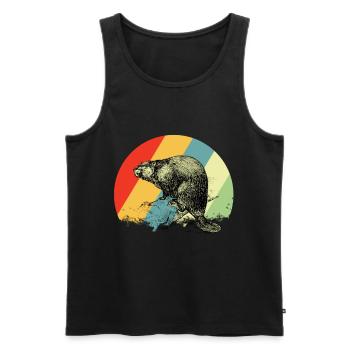 Biber Retro - Männer Premium Bio Tank Top - Schwarz - Vorne - Michal (187cm)