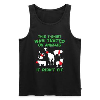 This T-Shirt was tested on animals - it didn´t fit - Männer Premium Bio Tank Top - Schwarz - Vorne - Michal (187cm)