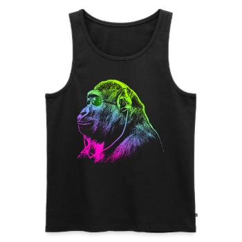 Le singe avec des écouteurs & des lunettes de soleil écoute de la musique - Débardeur bio Premium Homme - noir - Devant - Michal (187cm)