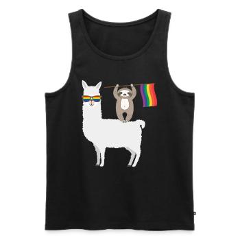 Lama LGBT Regenbogen Faultier - Männer Premium Bio Tank Top - Schwarz - Vorne - AI Model Male 178 light (178cm)