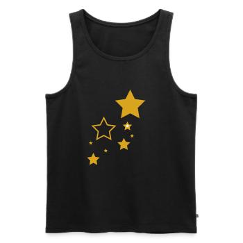Motif stellaire Étoiles d’or - Débardeur bio Premium Homme - noir - Devant - AI Model Male 178 light (178cm)