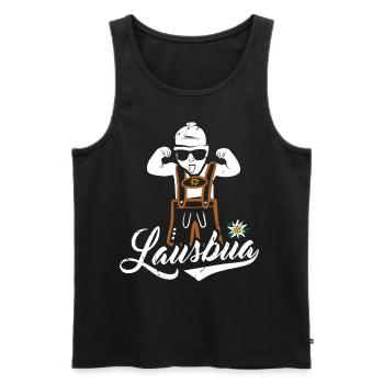 Lausbua Bayern, Tirol & Steiermark lustige Sprüche - Männer Premium Bio Tank Top - Schwarz - Vorne - Michal (187cm)
