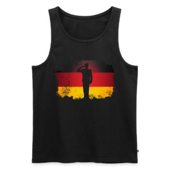 Bundeswehr Soldat salutiert vor deutscher Flagge - Männer Premium Bio Tank Top - Schwarz - Vorne - AI Model Male 178 light (178cm)