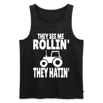 Trekker Tractor Farmer Farmer They see me rollin - Men's Premium Organic Tank Top - black - Front - Michal (187cm)