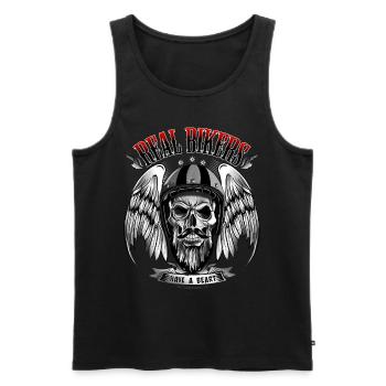 Totenkopf Motorradfahrer mit Schädel, Bart, Helm - Männer Premium Bio Tank Top - Schwarz - Vorne - AI Model Male 178 light (178cm)