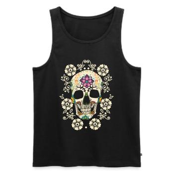 Fleurs - crâne - Débardeur bio Premium Homme - noir - Devant - Michal (187cm)