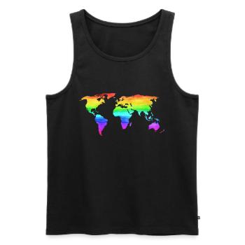 Couleurs arc-en-ciel Carte du monde Voyage Voyage - Débardeur bio Premium Homme - noir - Devant - Michal (187cm)