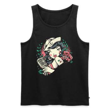 Pin-up Girl - Musique - Rétro - Vintage - Débardeur bio Premium Homme - noir - Devant - Michal (187cm)