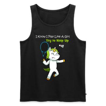 Joueur de badminton de badminton de licorne - Débardeur bio Premium Homme - noir - Devant - Michal (187cm)