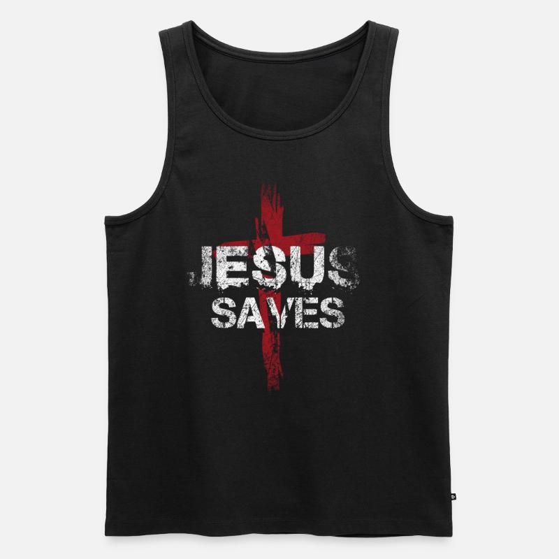 Jesus Saves - Männer Premium Bio Tank Top - Schwarz