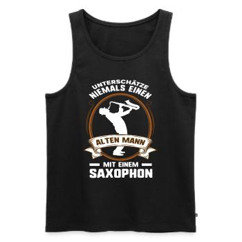 Saxophon Alter Mann - Männer Premium Bio Tank Top - Schwarz - Vorne - Michal (187cm)