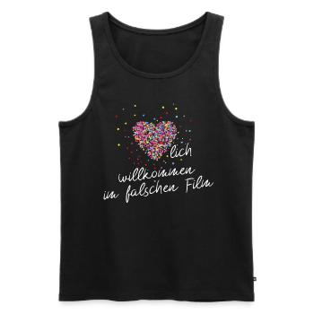 HERZLICH WILLKOMMEN IM FALSCHEN FILM - Männer Premium Bio Tank Top - Schwarz - Vorne - Michal (187cm)