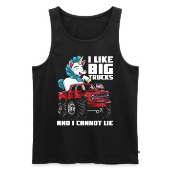 J’aime les gros monster trucks et les licornes - Débardeur bio Premium Homme - noir - Devant - AI Model Male 178 light (178cm)