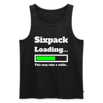 SIX PACK Sixpack Loading... Bitte warten... - Männer Premium Bio Tank Top - Schwarz - Vorne - AI Model Male 178 light (178cm)