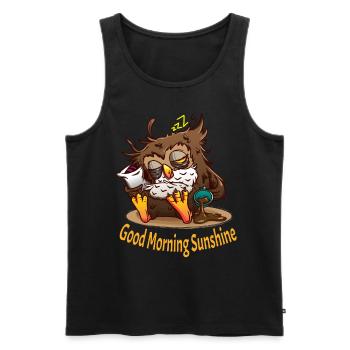 Eule Bild, good morning sunshine, Morgenmuffel - Männer Premium Bio Tank Top - Schwarz - Vorne - AI Model Male 178 light (178cm)