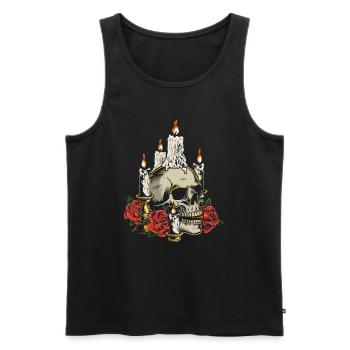 Candle skull rose skull - Dia de los Muertos - Men's Premium Organic Tank Top - black - Front - AI Model Male 178 light (178cm)