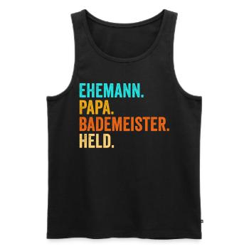 Bademeister Papa Held Schwimmen Rettungsschwimmer - Männer Premium Bio Tank Top - Schwarz - Vorne - Michal (187cm)