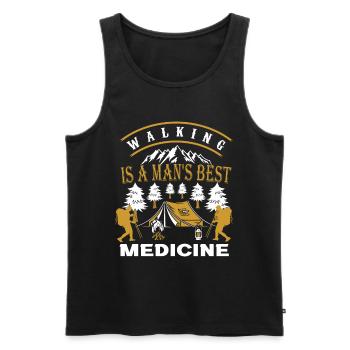 La marche est le meilleur médicament d'un homme. Marcher drôle - Débardeur bio Premium Homme - noir - Devant - AI Model Male 178 light (178cm)