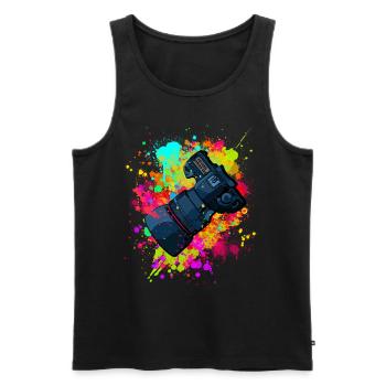 tolle Kamera mit Objektiv in Farbkleckse Geschenk - Männer Premium Bio Tank Top - Schwarz - Vorne - AI Model Male 178 light (178cm)