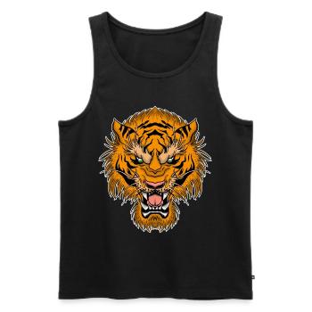 Conception de tatouage tigre vintage Japon Arts martiaux Chat - Débardeur bio Premium Homme - noir - Devant - Michal (187cm)