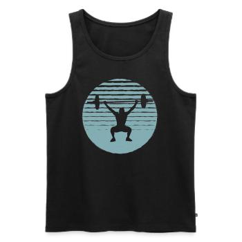 Cadeau de musculation dynamophilie rétro coucher de soleil - Débardeur bio Premium Homme - noir - Devant - Michal (187cm)
