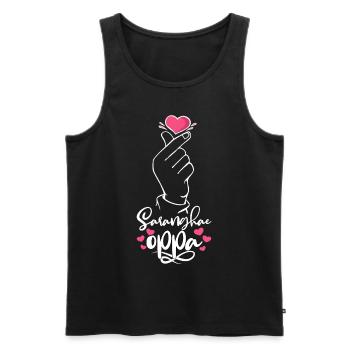 Saranghae Oppa Korean Heart Hand Sign K-Pop Kdrama - Männer Premium Bio Tank Top - Schwarz - Vorne - Michal (187cm)