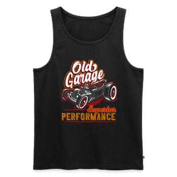 Ancien garage Hot Rod Californie - Débardeur bio Premium Homme - noir - Devant - Michal (187cm)