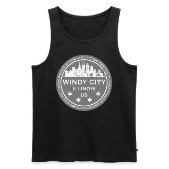 The Windy City Chicago Illinois US Gris - Débardeur bio Premium Homme - noir - Devant - AI Model Male 178 light (178cm)