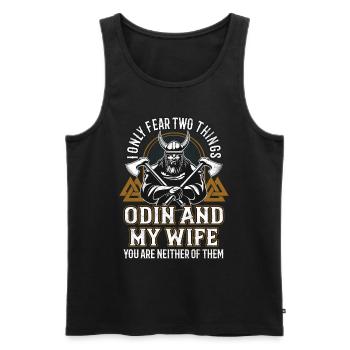 Viking saying Odin Nordmann - Men's Premium Organic Tank Top - black - Front - AI Model Male 178 light (178cm)