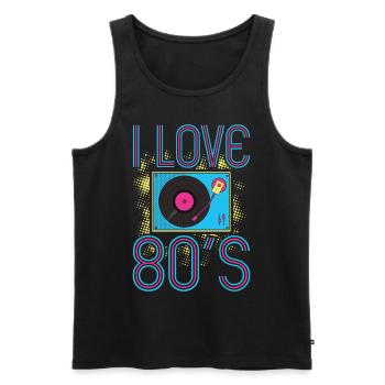 80s 80s costume I Love 80s - Men's Premium Organic Tank Top - black - Front - AI Model Male 178 light (178cm)