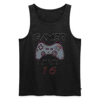 T-shirt Gamer 16 Ans – Niveau de Jeu Complété - Débardeur bio Premium Homme - noir - Devant - AI Model Male 178 light (178cm)