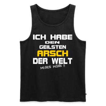 Ich habe den geilsten Arsch der Welt meinen Mann - Männer Premium Bio Tank Top - Schwarz - Vorne - Michal (187cm)