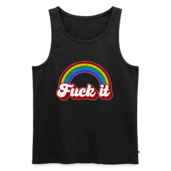 Fuck it scheiss drauf retro groovy regenbogen - Männer Premium Bio Tank Top - Schwarz - Vorne - AI Model Male 178 light (178cm)