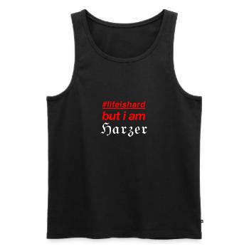 life is hard but i am Harzer - Männer Premium Bio Tank Top - Schwarz - Vorne - AI Model Male 178 light (178cm)