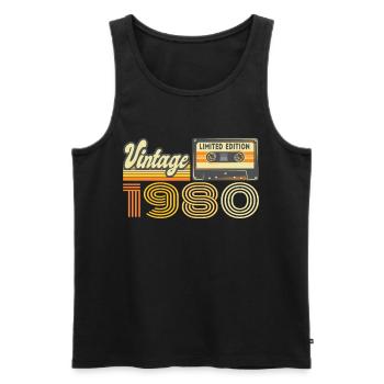 Vintage 1980 Cassette Mixtape - 40e anniversaire - Débardeur bio Premium Homme - noir - Devant - Michal (187cm)