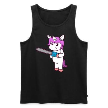 Tronçonneuse Licorne Halloween - Débardeur bio Premium Homme - noir - Devant - Michal (187cm)