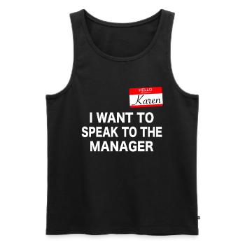 Karen Hello, my name is Karen. Halloween costume - Men's Premium Organic Tank Top - black - Front - AI Model Male 178 light (178cm)