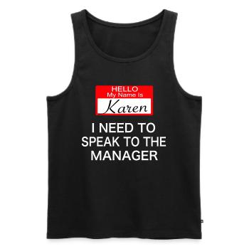 Karen Hello, my name is Karen. Halloween costume - Men's Premium Organic Tank Top - black - Front - AI Model Male 178 light (178cm)