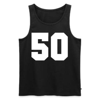 50 - numéro 50 - 50 ans - Débardeur bio Premium Homme - noir - Devant - AI Model Male 178 light (178cm)