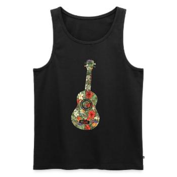 Floral Tropical Ukulélé Player Hawaiian Musician - Débardeur bio Premium Homme - noir - Devant - AI Model Male 178 light (178cm)