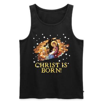 Weihnachtskrippe Christus ist geboren! - Männer Premium Bio Tank Top - Schwarz - Vorne - AI Model Male 178 light (178cm)