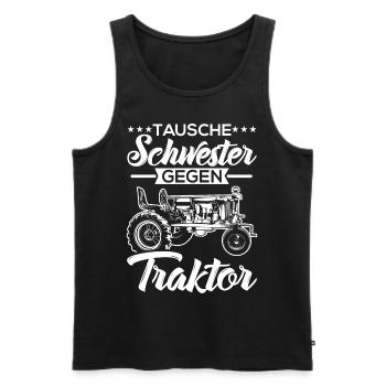 Landwirt Geschenke - Tausche Schwester gegen - Männer Premium Bio Tank Top - Schwarz - Vorne - Michal (187cm)