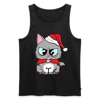Tee-shirt chats rigolos chat mignon noël - Débardeur bio Premium Homme - noir - Devant - AI Model Male 178 light (178cm)