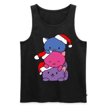 Tee-shirt chats rigolos chat mignon noël - Débardeur bio Premium Homme - noir - Devant - AI Model Male 178 light (178cm)