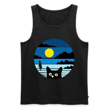 Tee-shirt chats rigolos chat mignon noël - Débardeur bio Premium Homme - noir - Devant - AI Model Male 178 light (178cm)